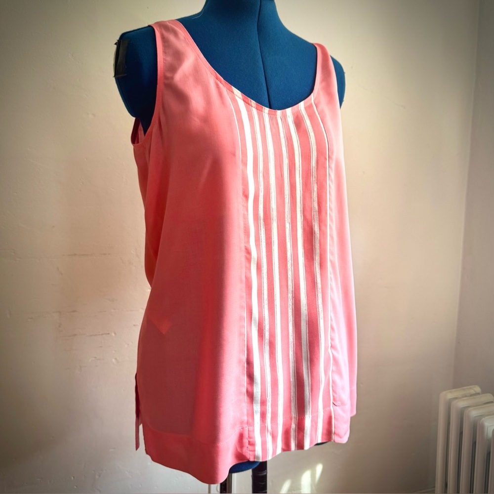 Loft Peachy Pink Sleeveless Top with White Vertical Stripe